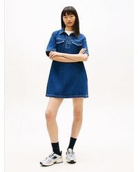 Tommy Hilfiger - Mini Shift-Jurk Van Denim Met Korte Mouwen - Lyst