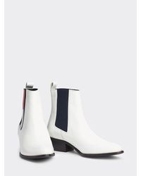 Tommy Hilfiger Leren Cowboylaars Met Signature-vlag - Wit