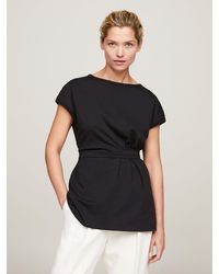 Tommy Hilfiger - Side Tie Relaxed Wrap Short Sleeve Top - Lyst