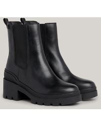 Tommy Hilfiger - Leather Cleat Mid Block Heel Boots - Lyst