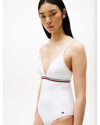 Tommy Hilfiger - Badpak Met Diepe Hals En Signature-Streep - Lyst