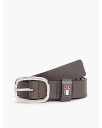 Tommy Hilfiger - Leather Oval Buckle Logo Plaque Belt - Lyst