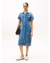 Tommy Hilfiger - Midi Denim Short Sleeve Shirt Dress - Lyst