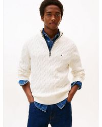 Tommy Hilfiger - Kabelgebreide Trui Met Halve Rits - Lyst