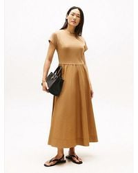 Tommy Hilfiger - Midi-Kleid Mit Goldfarbenen Knöpfen - Lyst