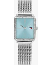 Tommy Hilfiger - Blue Dial Crystal-embellished Mesh Strap Watch - Lyst