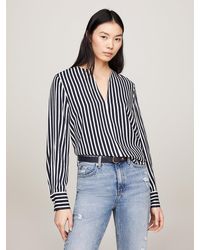 Tommy Hilfiger - Stripe V-neck Relaxed Fit Blouse - Lyst
