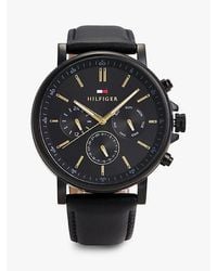 Tommy Hilfiger - Schwarze Ionenplattierte Uhr Mit Lederarmband - Lyst
