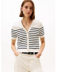 Tommy Hilfiger - Jersey Gold-tone Button Short Sleeve Cardigan - Lyst