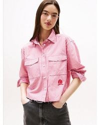 Tommy Hilfiger - Crest Embroidery Relaxed Fit Cropped Shirt - Lyst