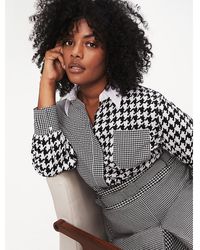 Tommy Hilfiger Zendaya Curve Overhemd Met Pied-de-poule En Halsstrik - Zwart