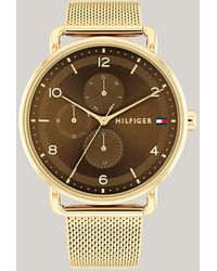 Tommy Hilfiger - Chocolate Dial Gold-plated Mesh Strap Watch - Lyst
