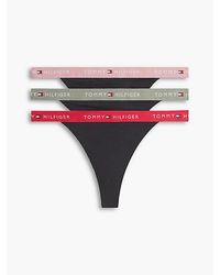 Tommy Hilfiger - 3 Pack Essential Logo Contrast Waistband Tanga Thongs - Lyst