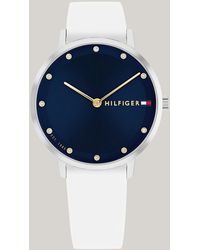 Tommy Hilfiger - Navy Dial Crystal-embellished Silicone Strap Watch - Lyst