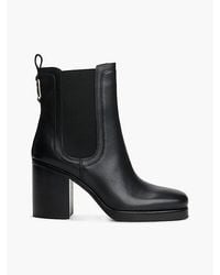Tommy Hilfiger - Leather Square Toe Block Heel Chelsea Boots - Lyst