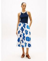 Tommy Hilfiger - Pleated Linen Blend Midi A-Line Skirt - Lyst