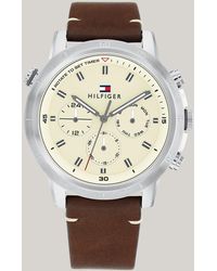 Tommy Hilfiger - Parchment Dial Brown Leather Strap Sports Watch - Lyst