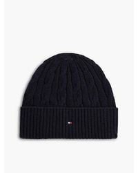 Tommy Hilfiger - Lambswool Blend Cable Knit Flag Beanie - Lyst