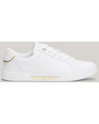 Tommy Hilfiger - Metallic Trim Leather Court Trainers - Lyst