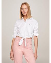 Tommy Hilfiger - Cropped Relaxed Fit Overhemd Met Strikdetail - Lyst