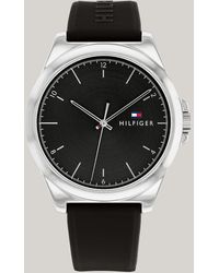 Tommy Hilfiger - Stainless Steel Black Silicone Strap Watch - Lyst