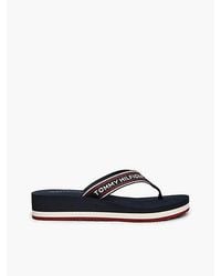 Tommy Hilfiger - Logo Webbing Strap Wedge Flip Flops - Lyst