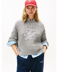 Tommy Hilfiger - Logo Embroidery Relaxed Cable Knit Jumper - Lyst