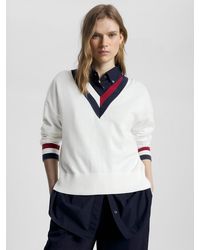 Tommy Hilfiger - Global Stripe Cotton V Neck Sweater - Lyst