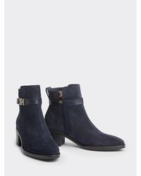 Tommy Hilfiger Suède Enkellaars Met Middelhoge Hak - Blauw