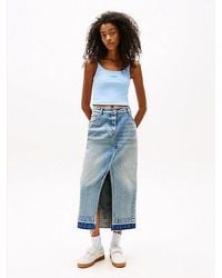 Tommy Hilfiger - Midi-Rok Van Faded Denim Met Split - Lyst