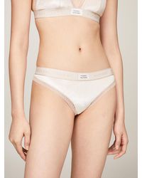 Tommy Hilfiger - Velour Lace Trim Logo Waistband Thong - Lyst