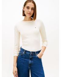Tommy Hilfiger - Ribbed Slim Boat Neck Long Sleeve T-Shirt - Lyst