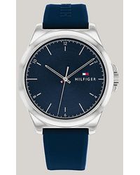 Tommy Hilfiger - Marineblaue Edelstahl-Uhr mit Silikon-Armband - Lyst