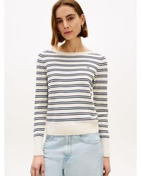 Tommy Hilfiger - Gold-tone Button Jersey Boat Neck Jumper - Lyst