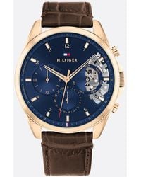 Tommy Hilfiger - Rose Gold-plated Brown Leather Strap Watch - Lyst