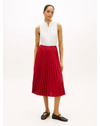 Tommy Hilfiger - Tonal Flag Waistband Pleated Midi Skirt - Lyst