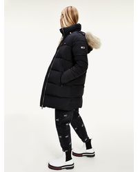 Tommy Hilfiger Modern Pufferjack Met Imitatiebont - Zwart