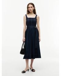 Tommy Hilfiger - Topstitch Square Neck Belted Midi Dress - Lyst