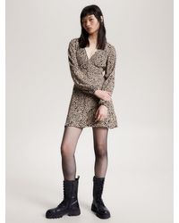 Tommy Hilfiger - Leopard Print V-neck Mini Dress - Lyst