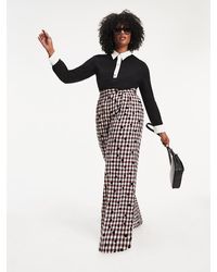 Tommy Hilfiger Zendaya Curve Flared Broek Met Ruit - Zwart