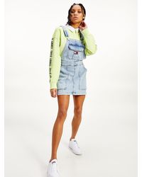 Tommy Hilfiger Dungaree-jurk Met Neon Geborduurd Logo - Blauw