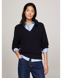 Tommy Hilfiger - Cable Knit Relaxed V-neck Jumper - Lyst