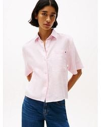 Tommy Hilfiger - Relaxed Fit Leinenbluse Mit Kurzen Ärmeln - Lyst