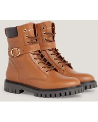 Tommy Hilfiger - Buckle Strap Cleat Leather Ankle Boots - Lyst