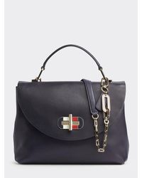 Tommy Hilfiger Soft Turnlock Leren Handtas - Blauw