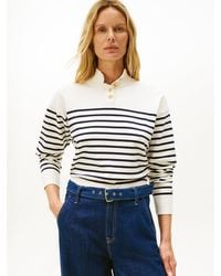 Tommy Hilfiger - Pull Rayé À Col Cheminée Et Boutons Dorés - Lyst