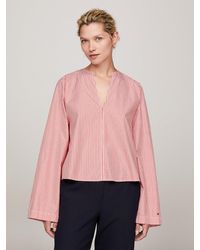 Tommy Hilfiger - Stripe V-neck Relaxed Blouse - Lyst