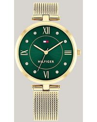 Tommy Hilfiger - Uhr mit Mesh-Armband und grünem Zifferblatt - Lyst