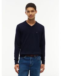 Tommy Hilfiger - Cotton Solid V Neck Sweater Lightweight Pullover - Lyst