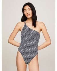 Tommy Hilfiger - Th Monogram Reversible One-shoulder One-piece Swimsuit - Lyst